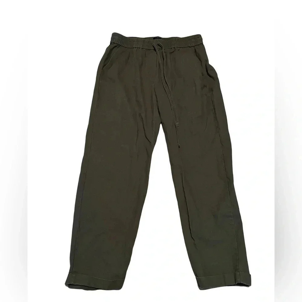 J.Crew Women Linen Blend Pants Green Size 6 Cropped Cuffed Hems BOHO Comfy - Picture 2 of 5